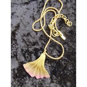 Sarah Cavender Metal Works Brass Mesh Ginko Leaf Pendant & Rope Chain Necklace